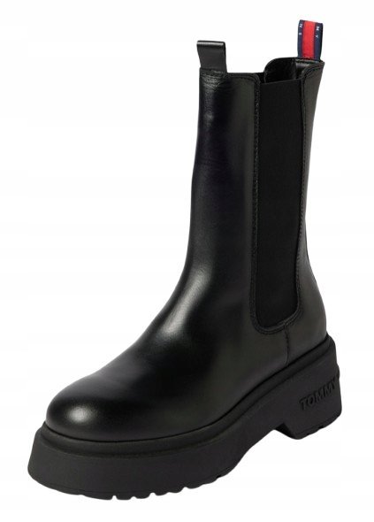 TOMMY HILFIGER CZARNE BOTKI Z SKÓRY NATURALNEJ NA PLATFORMIE 41 U1A