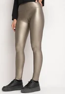 Legginsy - Srebrne Legginsy z Ekoskóry z Wysokim Stanem i Polarem Labira - miniaturka - grafika 1