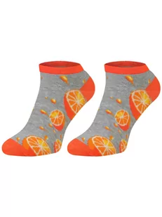 Skarpetki dziecięce, stopki, szaro-pomarańczowe, pomarańcze, milusie - Skarpetki damskie - miniaturka - grafika 1
