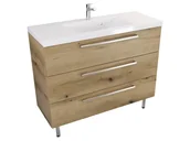 Szafki łazienkowe - Szafka Stojąca Z Umywalką ATHD 100 cm - Dąb Evoke Coast Mat - Uchwyty Stal Szczotkowana - miniaturka - grafika 1