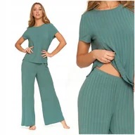 Piżamy damskie - Piżama Damska Wygodna Szerokie Spodnie Dzwony Krótki Rękaw Modna MORAJ 3XL - miniaturka - grafika 1