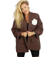 Marynarki i żakiety damskie - Marynarka oversize z odpinaną różą i marszczonymi rękawami ROSA - miniaturka - grafika 1