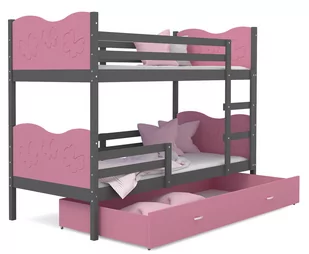 Łóżko piętrowe 190x80 szare różowe + materace MAX - Łóżka dla dzieci i młodzieży - miniaturka - grafika 1