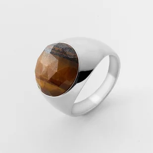 Męski Sygnet Kamień Tygrysie Oko : Rozmiar Pierścionka - Srebro - 23 |Uk:U | Φ20 Mm, Srebro - Kolor Pokrycia - Platyną - Pierścionki - miniaturka - grafika 1