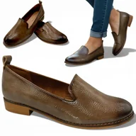 Mokasyny damskie - Damskie Mokasyny Eleganckie Płaskie Wygodne Półbuty Brązowe Potocki 36 - miniaturka - grafika 1