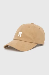 Tommy Hilfiger czapka z daszkiem bawełniana kolor beżowy gładka AW0AW16363 - Czapki damskie - miniaturka - grafika 1