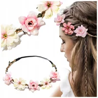 Ozdoby do włosów - Opaska Do Włosów Wianek Na Głowę Z Kwiatami Boho Damski Białe Różowe Kwiaty - miniaturka - grafika 1