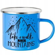 Kubki - KUBEK STALOWY Emaliowany NIEBIESKI 250ml Take a walk TO THE MOUNTAINS Wzory - miniaturka - grafika 1