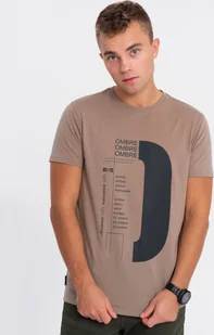 Ombre T-shirt męski bawełniany z nadrukiem - jasnobrązowy V2 OM-TSPT-0166 S - Koszulki męskie - miniaturka - grafika 1