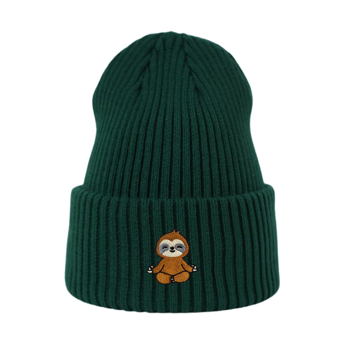 Haftowana czapka beanie - LENIWIEC - butelkowa zieleń