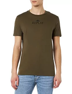 Koszulki męskie - Replay T-shirt męski, Army Green 238, XL - grafika 1