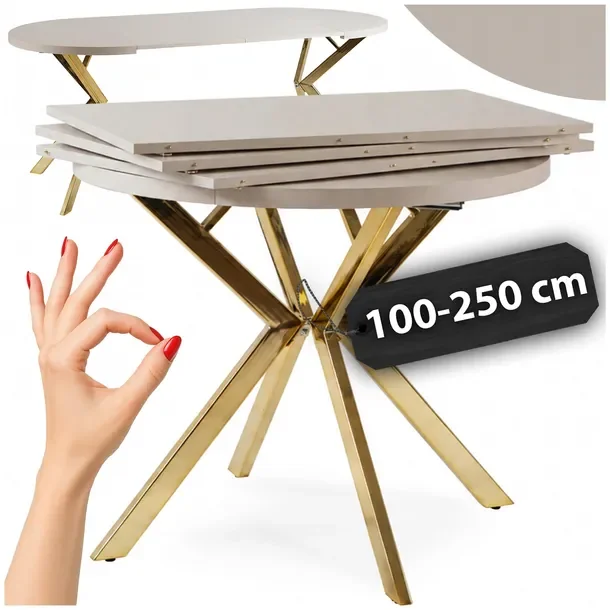 Stół Okrągły Rozkładany Kuchenny Do Jadalni Kaszmir Złoty LUKAS 100-250 cm