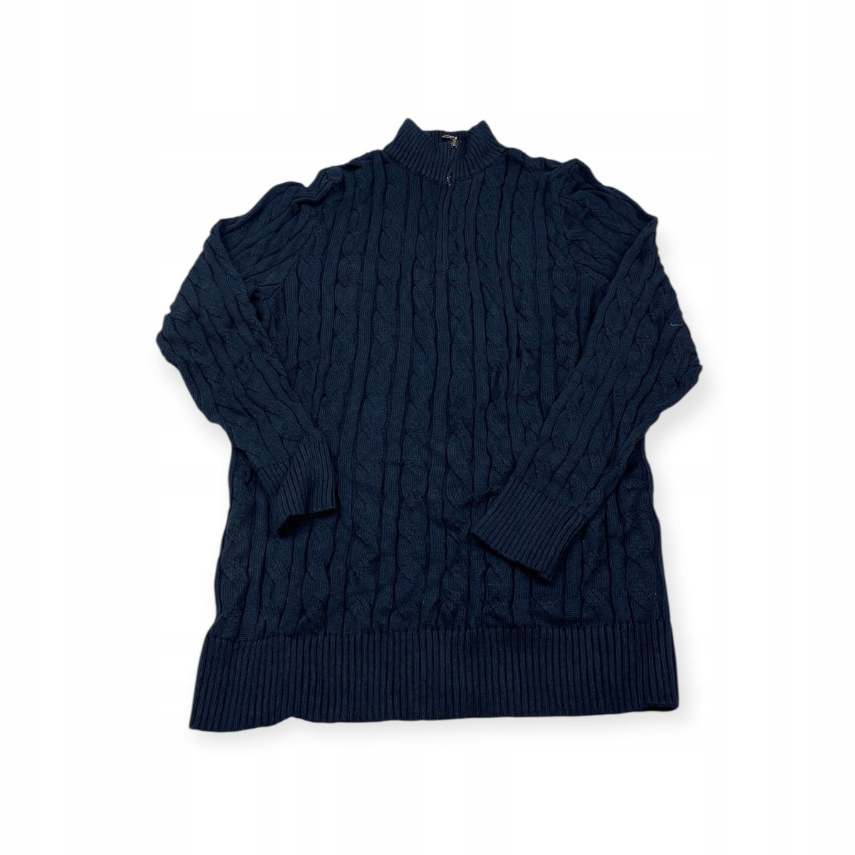 Sweter Męski XL Styl Old Money Półgolf Niebieski Warkoczowy Splot