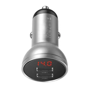 Baseus ładowarka samochodowa 2x USB 4,8A 24W z LCD srebrny (CCBX-0S) - Ładowarki do telefonów - miniaturka - grafika 1