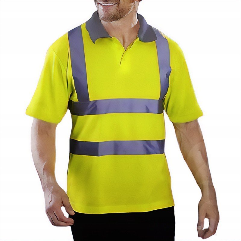 KOSZULKA OSTRZEGAWCZA ODBLASKOWA ROBOCZA POLO BHP T-SHIRT PRZEWIEWNA ŻÓŁTA