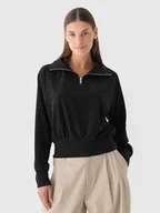 Bluzy damskie - Bluza dresowa z weluru nierozpinana bez kaptura damska 4F 4FRAW24TSWSF2054-20S Czarny - miniaturka - grafika 1