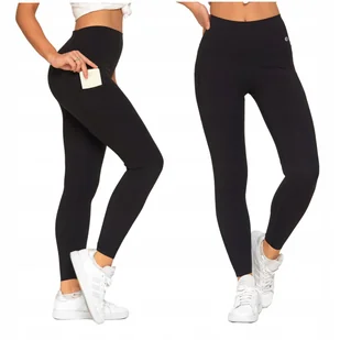 Gładkie Legginsy Damskie Sportowe Kieszenie Wysoki Stan Kryjące MORAJ XL - Legginsy - miniaturka - grafika 1