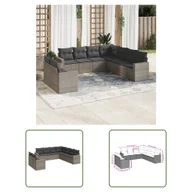 Sofy ogrodowe - The Living Store 9-częściowa sofa ogrodowa z poduszkami z szarego polirattanu - miniaturka - grafika 1