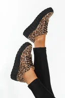 Moda i Uroda OUTLET - Beżowe trampki skórzane damskie creepersy sznurowane z wzorem panterki PRODUKT POLSKI Casu 469-38 - miniaturka - grafika 1