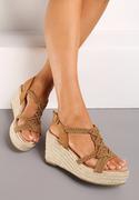Sandały damskie - Brązowe Sandały Zapinane na Sprzączkę na Koturnie z Plecionej Juty Atrivea - miniaturka - grafika 1