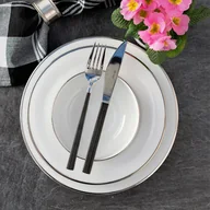 Serwisy obiadowe - Serwis obiadowy z miseczkami na 6 osób porcelanowy PLUS PLATIN - miniaturka - grafika 1