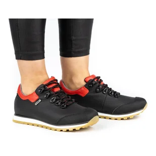 Buty damskie trekkingowe skórzane na membranie 05-0195-42 czarne z czerwonym - NIK - Półbuty damskie - miniaturka - grafika 1