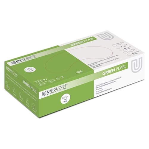 UNIGLOVES - Green Pearl® Zielone, idealnie dopasowane rękawiczki jednorazowe z nitrylu, nadają się do kontaktu z żywnością, nie zawierają talku i lateksu, wysoka wytrzymałość i trwałość, 100 sztuk,