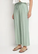 Spodnie damskie - Miętowe Szerokie Spodnie Palazzo z Wysokim Stanem i Wiązaniem Myrlevia - miniaturka - grafika 1