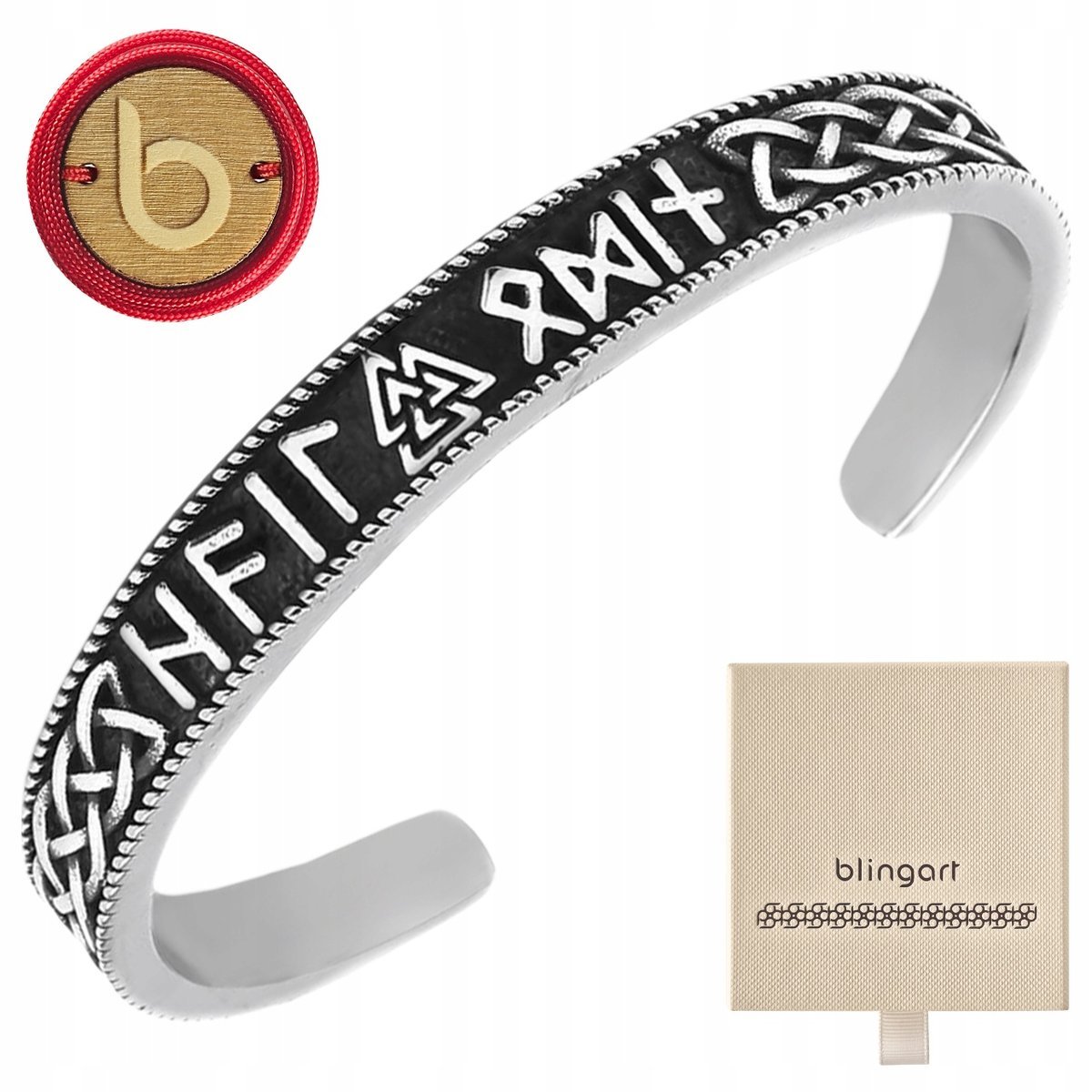 Bransoletka męska BANGLA VALKNUT runy VIKINGS STAL chirurgiczna BLINGART