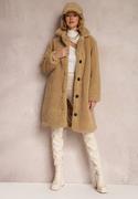 Płaszcze damskie - Beżowy Płaszcz Oversize z Pluszowego Futerka Jillo - miniaturka - grafika 1