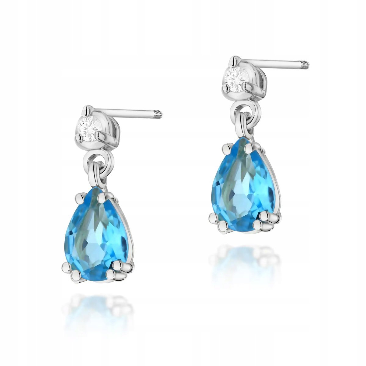 Kolczyki damskie złote 585 sztyfty zakręcane topaz białe złoto eleganckie
