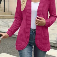 Swetry damskie - TEMU Elegancki Kardigan Damski z Guzikami z Przodu - Średnio Elastyczny, Długi Rękaw z Detalem Plisowania, Jednokolorowy, Pranie w Praniu Maszynowym, - miniaturka - grafika 1