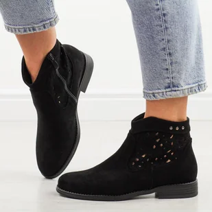 Czarne wiosenne zamszowe ażurowe botki damskie S.Barski 51-113 - S.BARSKI - Botki damskie - miniaturka - grafika 1