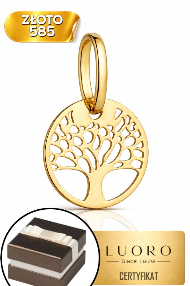 ZAWIESZKA ZŁOTA 585 14K DRZEWKO SZCZĘŚCIA OKRĄGŁA 15 MM ELEGANCKA