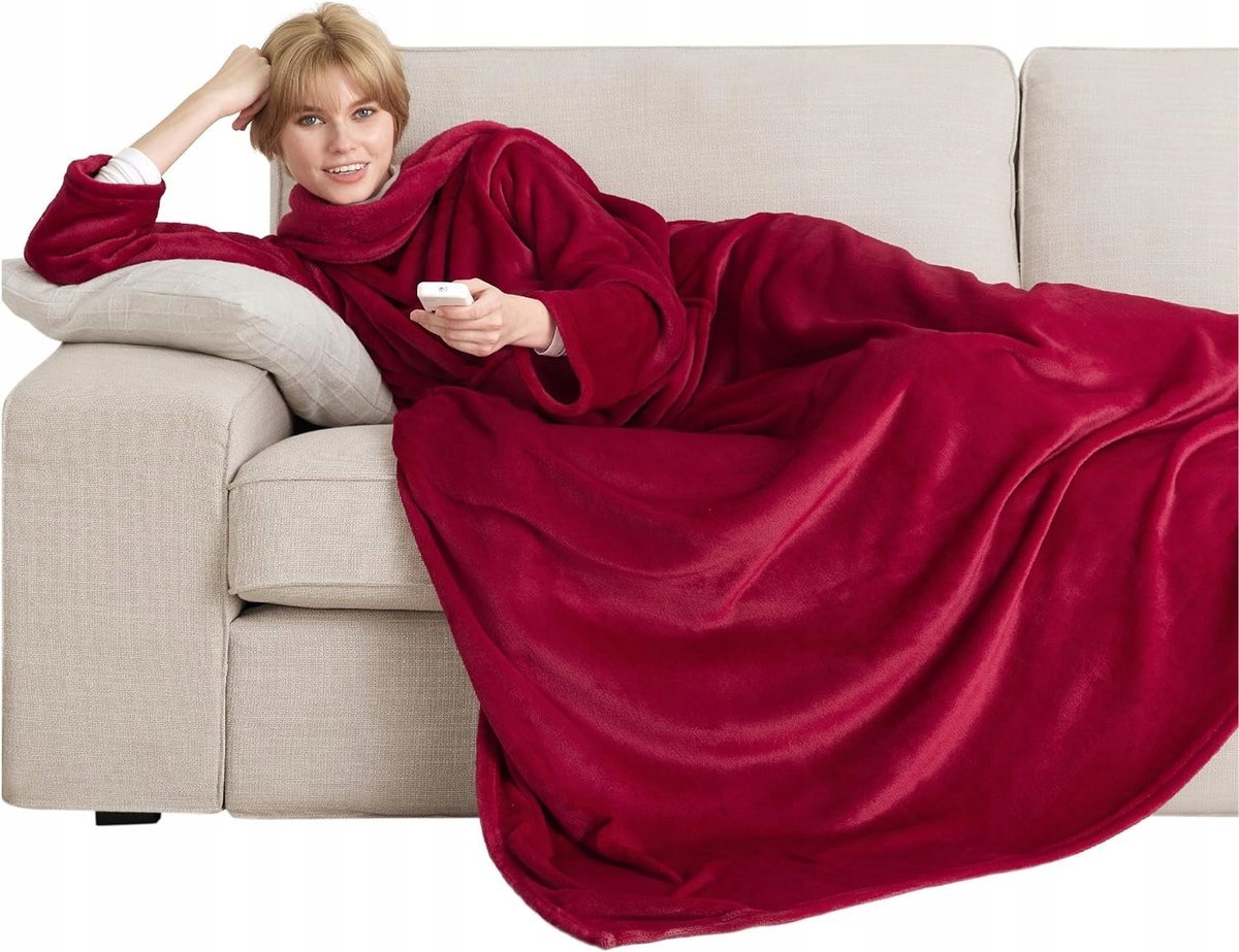 CIEPŁY KOC Z RĘKAWAMI KOCOBLUZA DUŻA ZIMOWA MIĘKKA BLUZA 200x170cm