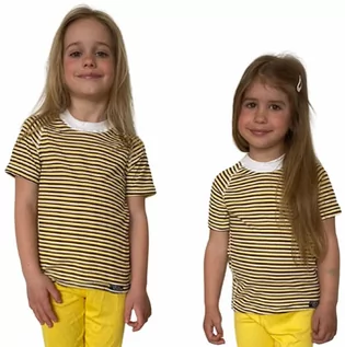 Odzież sportowa dziecięca - COOL kolorowy T-shirt dziecięca .120 .żółto-czarno-białe paski - grafika 1