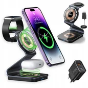 Ładowarki do telefonów - Ładowarka Bezprzewodowa Indukcyjna Ultracienka Magnetyczna 3w1 do Apple 15W - miniaturka - grafika 1