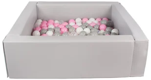 Kwadratowy suchy basen z ekoskóry z 200 piłeczkami (szary/biały, transparentny, pudrowy róż, szary) - Suche baseny - miniaturka - grafika 1