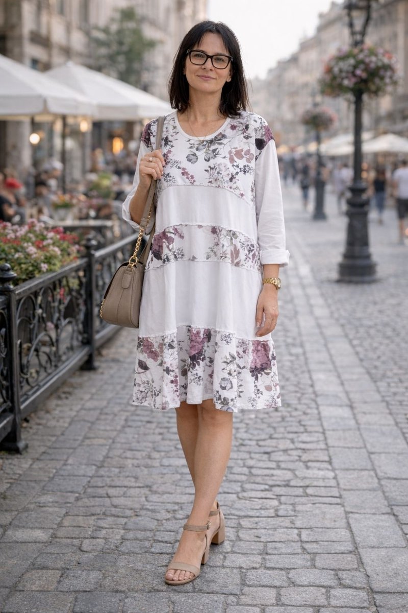 Sukienka damska Włoska oversize biała w kwiaty bawełniana Uni