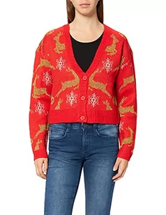Urban Classics Damska bluza z kapturem oversized Christmas Cardigan, Red/Gold, 4XL - Bluzy damskie - miniaturka - grafika 1