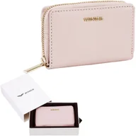Portfele - Portfel damski WINGS mały skórzany RFID dokumenty karty monety zamek różowy - miniaturka - grafika 1