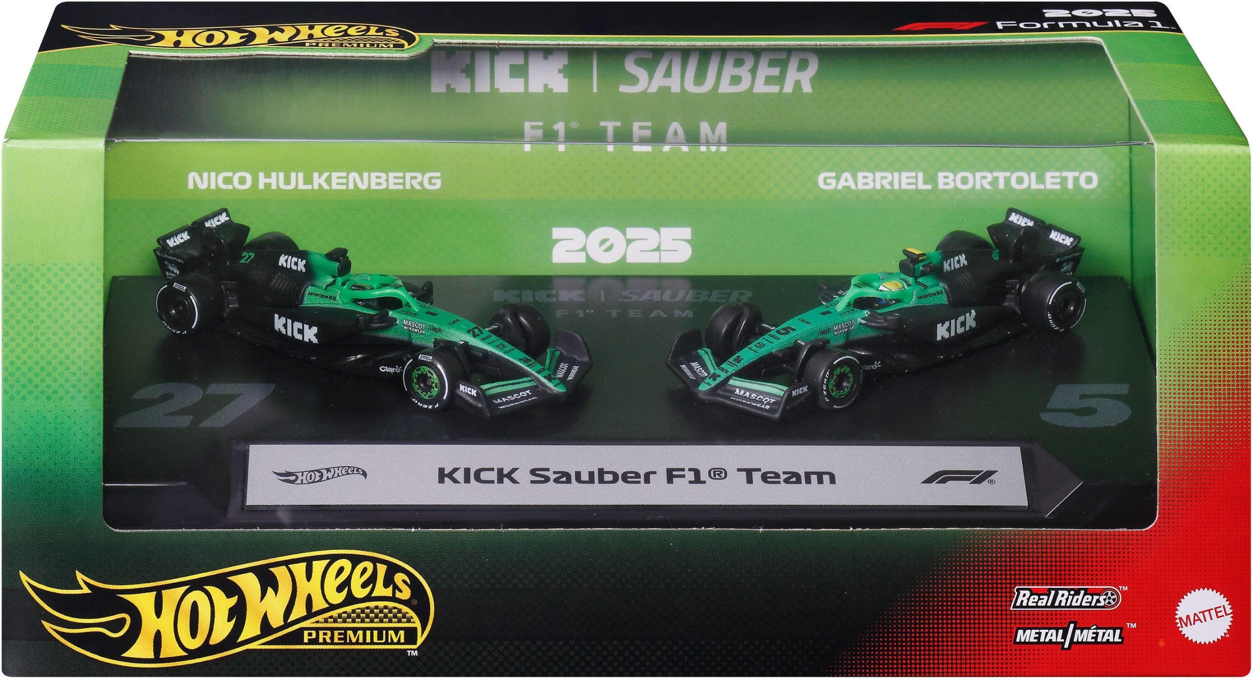 Mattel HOT WHEELS PREMIUM F1 Sauber Nico Hulkenberg i Gabriel Bortoleto bolidy 2 szt. JMM92