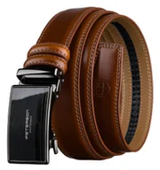 Paski - Pasek męski do garnituru PETERSON skórzany automatyczny elegancki czarna klamra modny casualowy brązowy - miniaturka - grafika 1