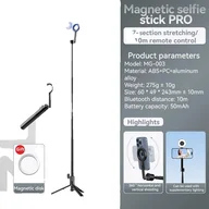 Selfie stick - Magnetyczny statyw selfie stick, wysuwany na 1,36 m, mocowanie 360°, MG-003 Black 1.36M - miniaturka - grafika 1