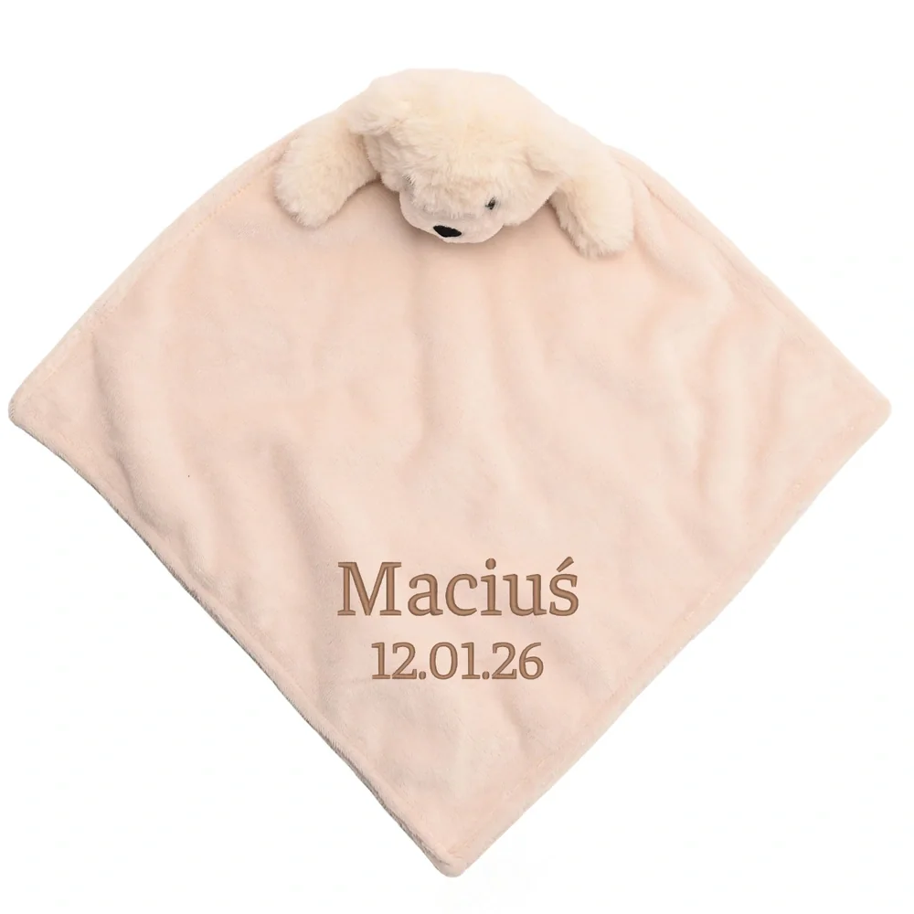 Personalizowana Przytulanka dla Dziecka - Mini Kocyk z Misiem i Wyhaftowanym Imieniem - Prezent na Narodziny dla Noworodka - Upominek na Baby Shower