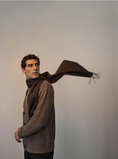 Reserved - Wełniany szalik z kaszmirem - ciemnobrązowy - Apaszki i szaliki damskie - miniaturka - grafika 1