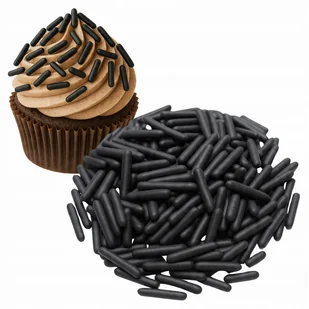 Posypka ozdoby na tort makaroniki czarne pałeczki dekoracje urodzinowe 50g - Dodatki do ciast w proszku - miniaturka - grafika 1
