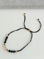 Bransoletki - CZARNO ZŁOTA BRANSOLETKA NIESKOŃCZONOŚĆ REGULOWANA CZARNY TURMALIN STAL - miniaturka - grafika 1