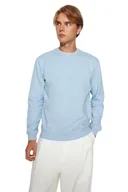 Bluzy męskie - Trendyol Męska bluza z okrągłym dekoltem, zwykła, niebieska, 2XL, NIEBIESKI, XXL - miniaturka - grafika 1