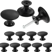 Zawiasy, okucia i inne akcesoria - Uchwyty do szuflad, zestaw 12 szt., uchwyty kuchenne w stylu vintage, okrągłe uchwyty meblowe, 30 mm, czarne - miniaturka - grafika 1